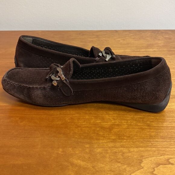 Stuart Weitzman Lincoln Perforated Driving Loafers Black Suede Size 7.5 - Picture 7 of 12